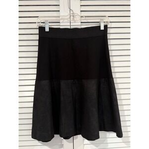 Cabi Owens Mixed Media Faux Leather Fit & Flare Knit Skirt Black XS